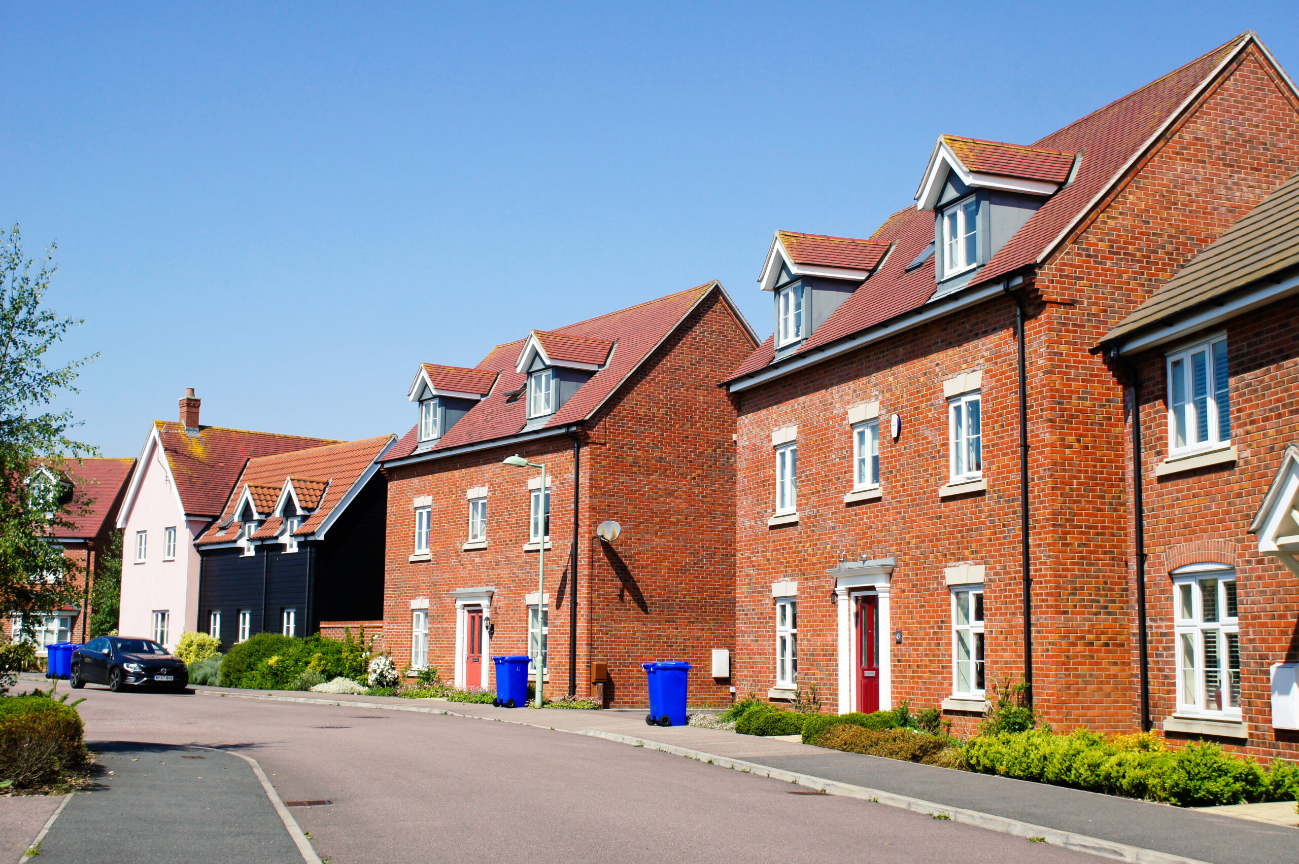 Bury St Edmunds, UK - May 15 2018: Modern homes in the Moreton Hall development on a sunny day
