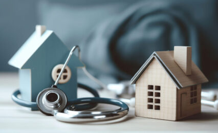 House check. miniature house and stethoscope, generative ai