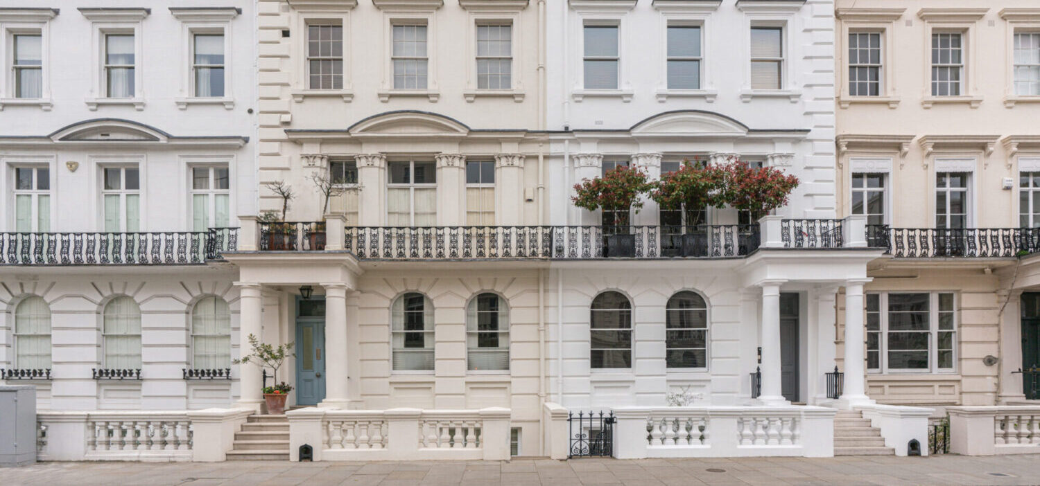 Prime London property street. Ilchester Place in Kensington, a popular residential location amongst celebrities and wealthy people